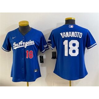 Women's Los Angeles Dodgers #18 Yoshinobu Yamamoto Royal Alternate Stadium Stitched Baseball Jersey(Run Small)