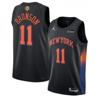 Men's New York Knicks #11 Jalen Brunson Black 2026 Finals Statement Edition Stitched Jersey