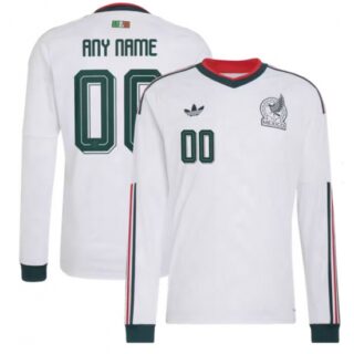 Men's Mexico Custom White 2026 Away Long Sleeve Soccer Jersey