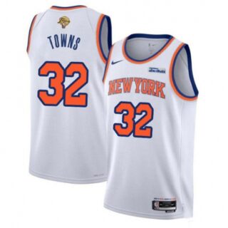 Men's New York Knicks #32 Karl-Anthony Towns White 2026 Finals Association Edition Stitched Basketball Jersey