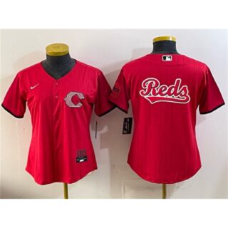 Women's Cincinnati Reds Team Big Logo Red 2026 City Connect Stadium Stitched Baseball Jersey(Run Small)