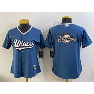 Youth Milwaukee Brewers Team Big Logo Mineral Blue 2026 City Connect Stadium Stitched Jersey
