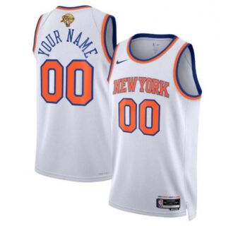 Men's New York Knicks Active Player Custom White 2026 Finals Patch Association Edition Stitched Basketball Jersey