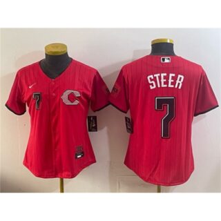 Women's Cincinnati Reds #7 Spencer Steer Red 2026 City Connect Stadium Stitched Baseball Jersey(Run Small)