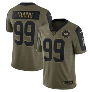 Men's #99 Chase Young Washington Football Team Olive 2021 Salute To Service Limited Jersey