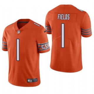 Men's #1 Justin Field Chicago Bears Vapor Limited Jersey Stitched Orange