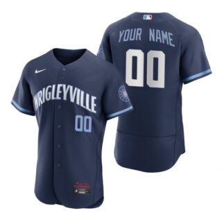 Men's - Flex Base Chicago Cubs Custom City Connect Wrigleyville Jersey Navy Stitched