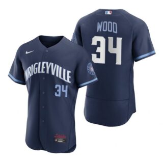 Men's - Flex Base Chicago Cubs Kerry Wood City Connect Wrigleyville Jersey Navy Stitched