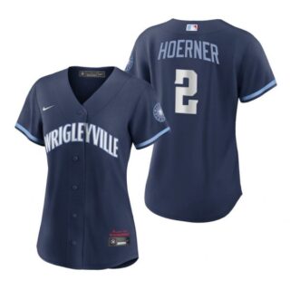 Women Chicago Cubs Nico Hoerner City Connect Wrigleyville Jersey Navy Stitched