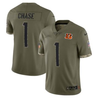 Youth Jamarr Chase Cincinnati Bengals Olive 2022 Salute To Service Jersey Stitched
