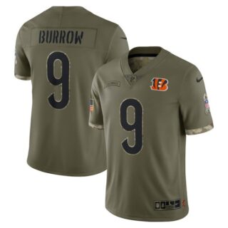 Youth Joe Burrow Cincinnati Bengals Olive 2022 Salute To Service Jersey Stitched