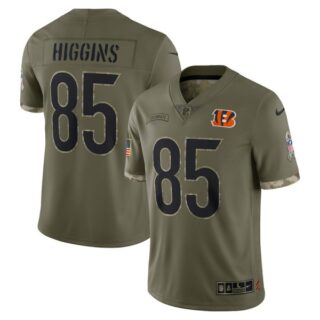 Youth Tee Higgins Cincinnati Bengals Olive 2022 Salute To Service Jersey Stitched