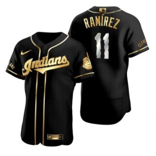 Men's Jose Ramirez Cleveland Indians Flex Base Jersey Black Golden