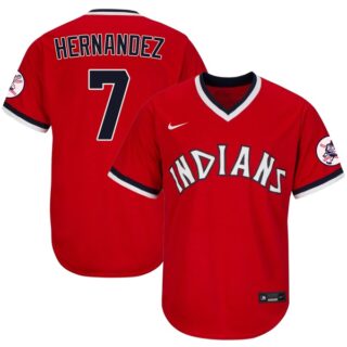Men's Cleveland Indians #7 Cesar Hernandez 1975 Throwback Jersey - Stitched Red