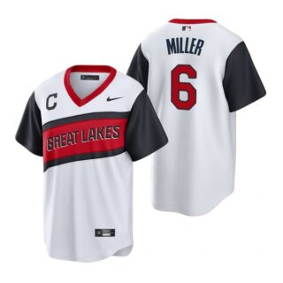Men's #6 Owen Miller Cleveland Indians White Home 2021 Little League Classic Jersey