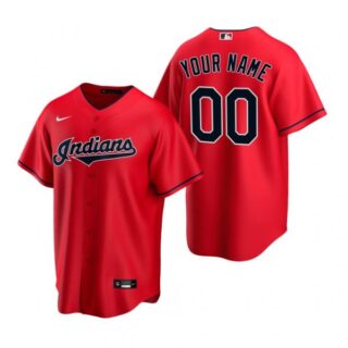 Men's Custom Cleveland Indians Cool Base Jersey Red