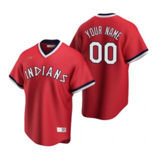 Men's Custom Cleveland Indians Cool Base Jersey Red Cooperstown