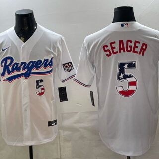 Men's Corey Seager #5 Texas Rangers USA 250 Fourth of July Home Stadium Stitched Jersey - White