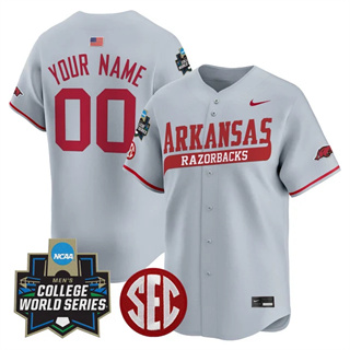 Custom Arkansas Razorbacks 2025 World Series Vapor Premier Limited Jersey All Stitched Gray