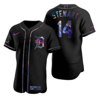 Men's Christin Stewart Detroit Tigers Flex Base Jersey Black Holographic