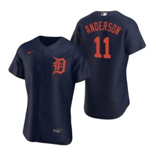 Men's Sparky Anderson Detroit Tigers Flex Base Jersey Navy Orange