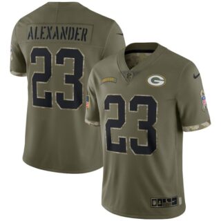 Youth Jaire Alexander Green Bay Packers Olive 2022 Salute To Service Jersey Stitched