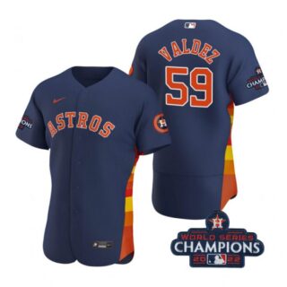Men's Framber Valdez Houston Astros 2022 World Series Champions Stitched Navy Jersey