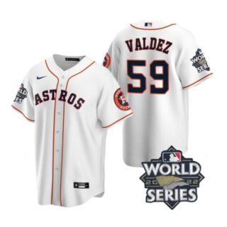 Men's Houston Astros Framber Valdez 2022 World Series White Home Stitched Jersey