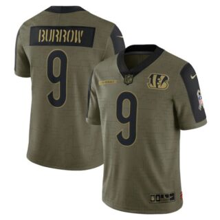 Men's #9 Joe Burrow Cincinnati Bengals Olive 2021 Salute To Service Limited Jersey