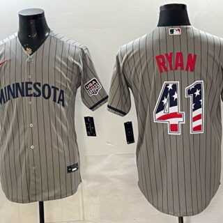 Men's Joe Ryan #41 Minnesota Twins USA 250 Fourth of July Away Stadium Stitched Jersey - Grey Pinstripe