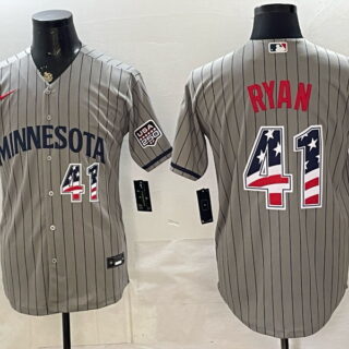 Men's Joe Ryan #41 Minnesota Twins USA 250 Fourth of July Away Stadium Stitched Jersey - Grey Pinstripe