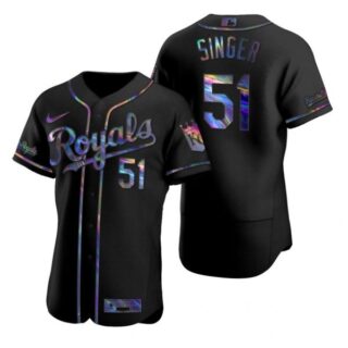 Men's Brady Singer Kansas City Royals Flex Base Jersey Black Holographic