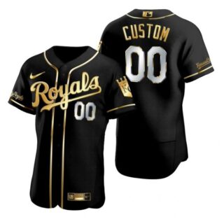 Men's Custom Kansas City Royals Flex Base Jersey Black Golden