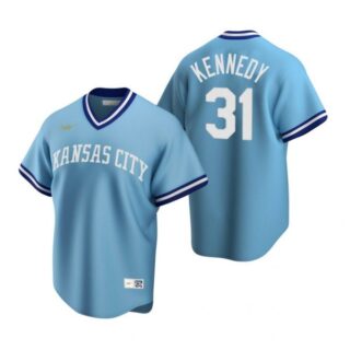 Men's Ian Kennedy Kansas City Royals Cool Base Jersey Light Blue Cooperstown