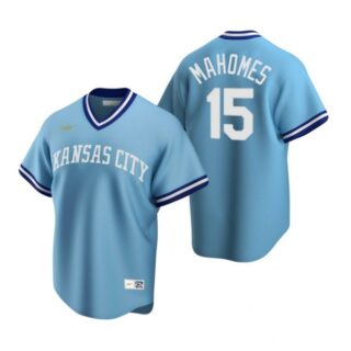Men's Patrick Mahomes Kansas City Royals Cool Base Jersey Light Blue Cooperstown