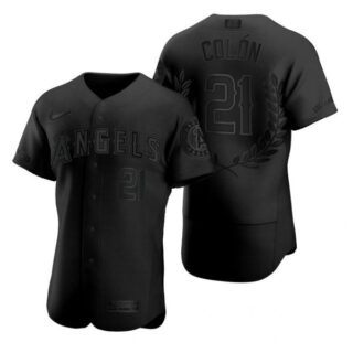 Men's #21 Bartolo Colon Los Angeles Angels Flex Base Jersey Black Award
