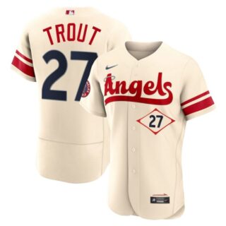 Men's Flex Base Los Angeles Angels Mike Trout 2022 City Connect Cream Stitched Jersey