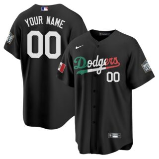 Youth Custom Los Angeles Dodgers Black Mexico Flag Jersey Stitched