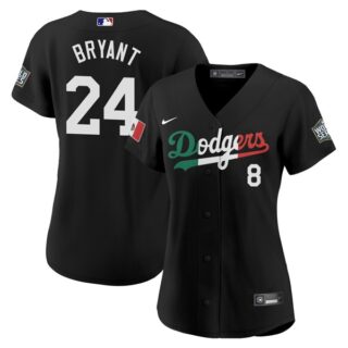 Women Kobe Bryant Los Angeles Dodgers Black Mexico Flag Jersey Stitched