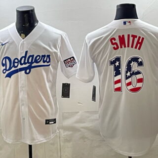 Men's Los Angeles Dodgers #16 Smith USA 250 Fourth of July Home Stadium Stitched Jersey - White