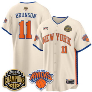Men's New York Knicks #11 Jalen Brunson 2026 Eastern Conference Champions Patch Baseball Jersey - Cream