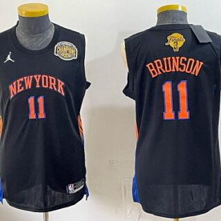 Men's New York Knicks #11 Jalen Brunson Jordan Brand Conference Champions and Finals Patch Basketball Jersey - Black
