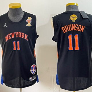 Men's New York Knicks #11 Jalen Brunson Jordan Brand Dual NBA Finals Trophy Patch Basketball Jersey - Black