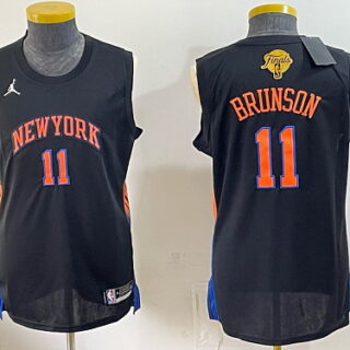 Men's New York Knicks #11 Jalen Brunson Jordan Brand Finals Back Collar Patch Basketball Jersey - Black