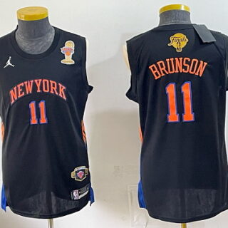 Men's New York Knicks #11 Jalen Brunson Jordan Brand NBA Finals Trophy and Champions Patch Basketball Jersey - Black