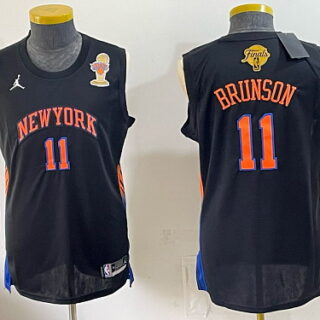 Men's New York Knicks #11 Jalen Brunson Jordan Brand NBA Finals Trophy Patch Basketball Jersey - Black