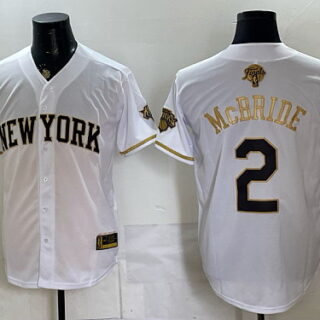 Men's New York Knicks #2 Miles McBride Finals Back Collar Patch Baseball Jersey - White Gold