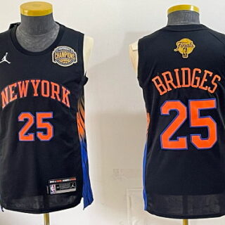 Men's New York Knicks #25 Mikal Bridges Jordan Brand Gold Champions Patch Basketball Jersey - Black