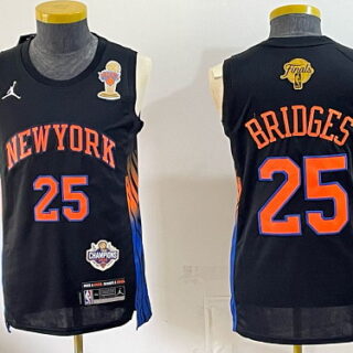 Men's New York Knicks #25 Mikal Bridges Jordan Brand NBA Finals Trophy and Champions Patch Basketball Jersey - Black