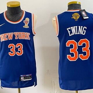 Men's New York Knicks #33 Patrick Ewing NBA Finals Trophy Patch Basketball Jersey - Royal Blue